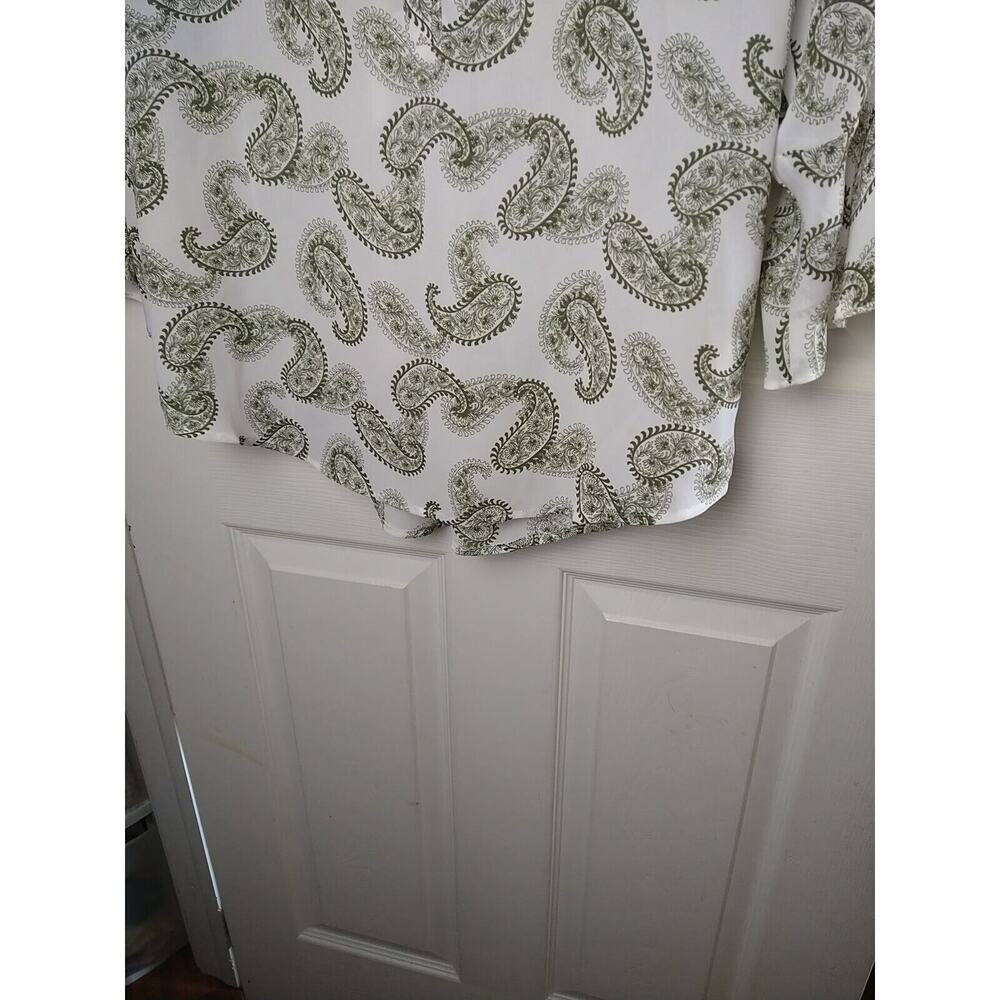 41Hawthorn Green White Paisley V Neck Belle Flare Tie Sleeves Sheer. Size M - Picture 7 of 11